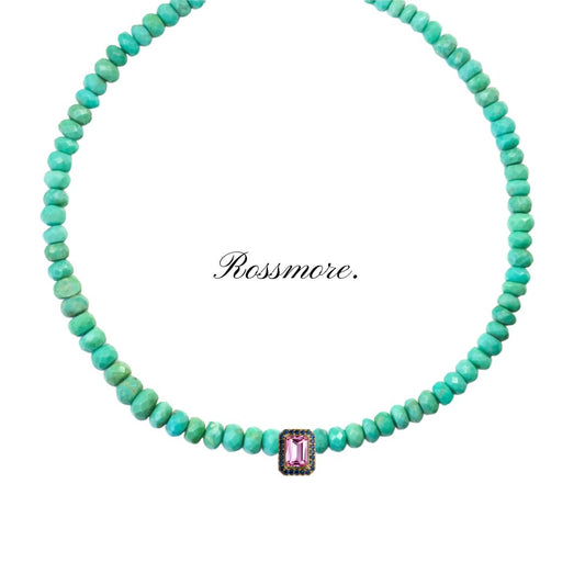 Shoku Turquoise Necklace with Morganite and Blue Sapphire