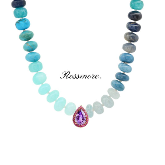 Shoku Aquamarine Turquoise Opal Multi Stone Necklace with Amethyst and Pink Sapphire