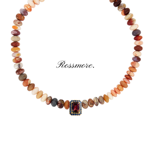 Shoku Tigers Eye Opal Multi-Stone Necklace with Red Garnet and Blue Sapphire