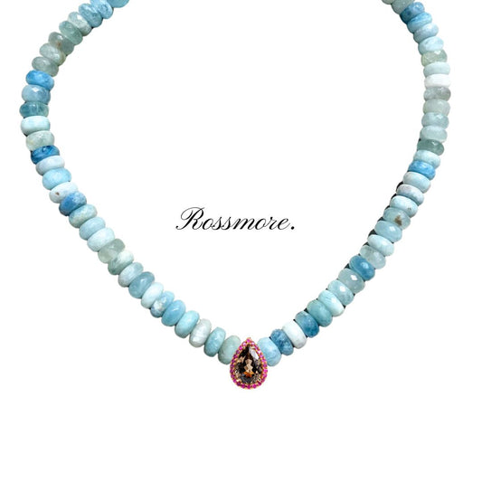 Shoku Aquamarine Necklace with Smoky Topaz and Pink Sapphire