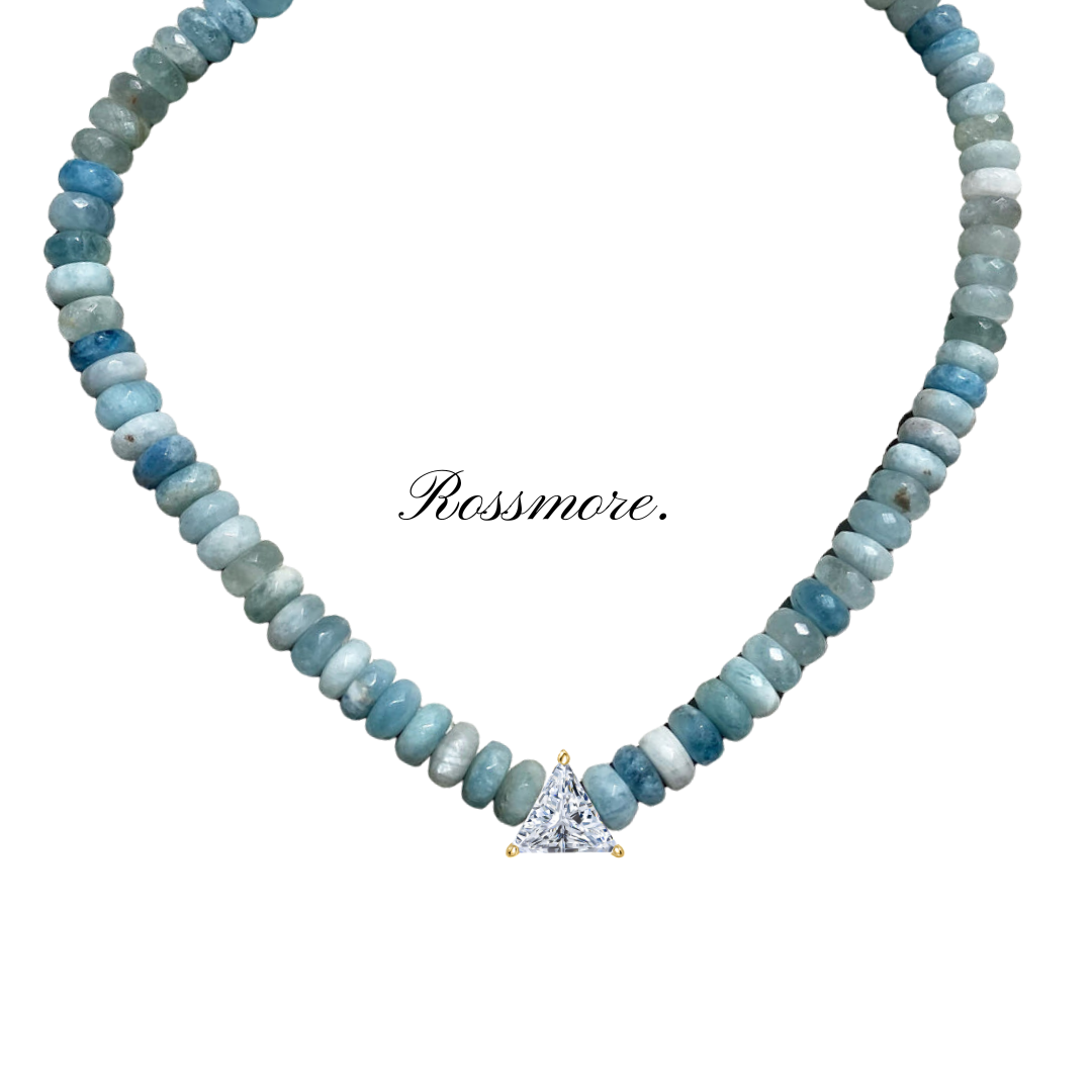 Devotion Aquamarine Necklace with CZ Trillion
