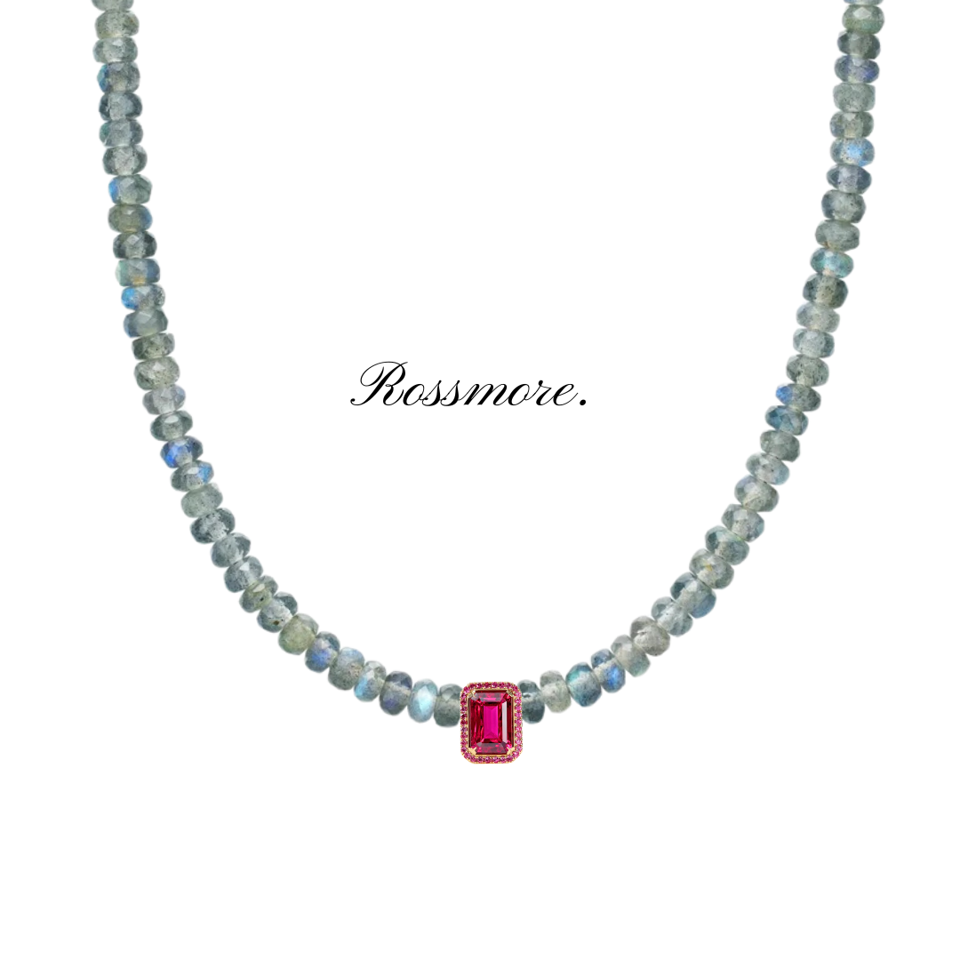 Shoku Fine Labradorite Necklace with Pink Sapphire and Pink Sapphire