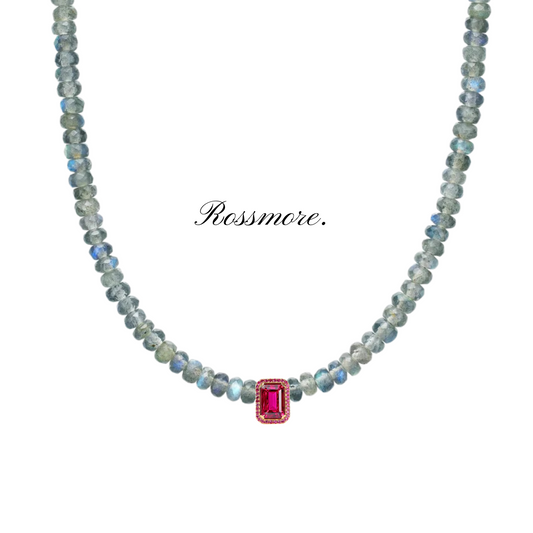 Shoku Fine Labradorite Necklace with Pink Sapphire and Pink Sapphire